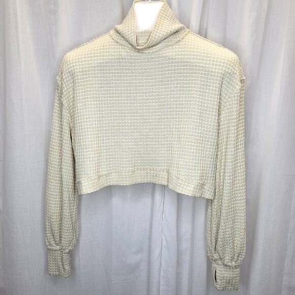 Free People Cream and Tan Cropped Waffle Knit Turtleneck, XS - Picture 1 of 8